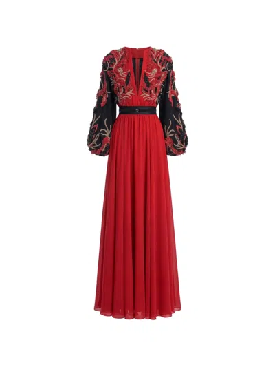 Saiid Kobeisy Embroidered Maxi Dress In Red