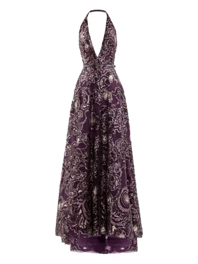 Saiid Kobeisy Embroidered Maxi Dress In Purple