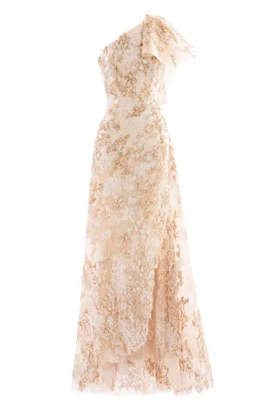 Saiid Kobeisy Embroidered One-shoulder Dress In Brown