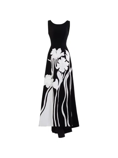 Saiid Kobeisy Embroidered Padded Crepe Dress In Black