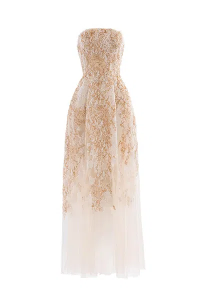 Saiid Kobeisy Embroidered Strapless Dress In Neutral