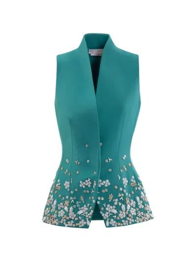 Saiid Kobeisy Embroidered Tailored Vest In Green
