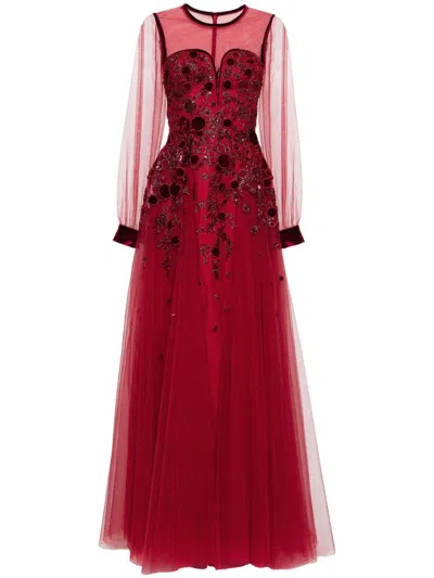 Saiid Kobeisy Embroidered Tulle Dress In Red