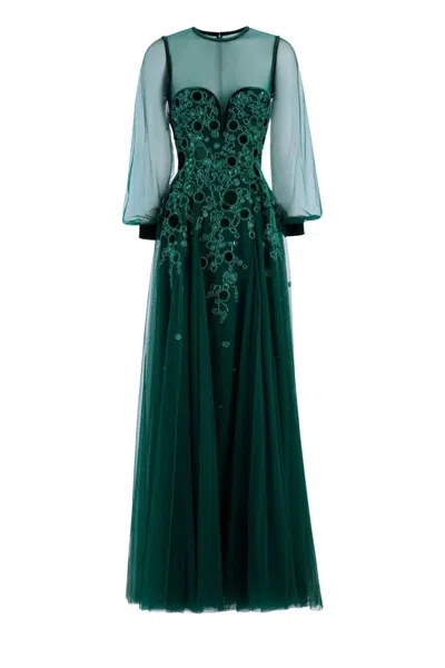 Saiid Kobeisy Embroidered Tulle Dress In Green