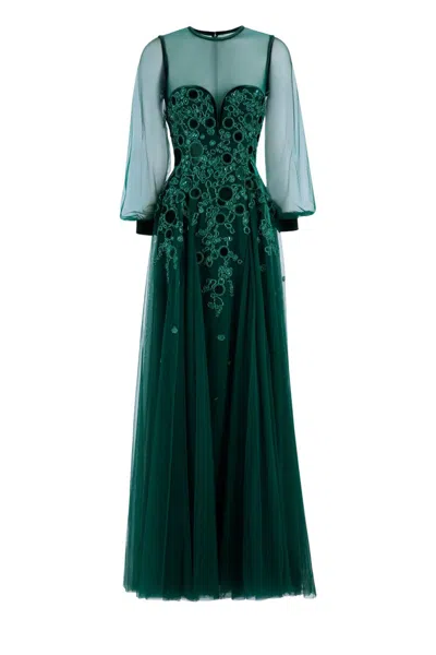 Saiid Kobeisy Embroidered Tulle Dress In Green