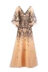 Saiid Kobeisy Tulle Embroidered Gown With Belt In Neutrals