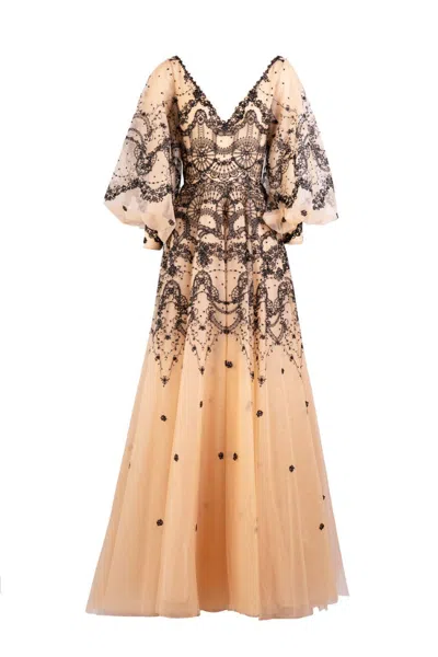 Saiid Kobeisy Tulle Embroidered Gown With Belt In Multi
