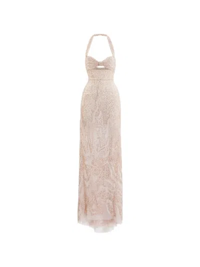 Saiid Kobeisy Embroidered Tulle Fitted Maxi Dress In Gold