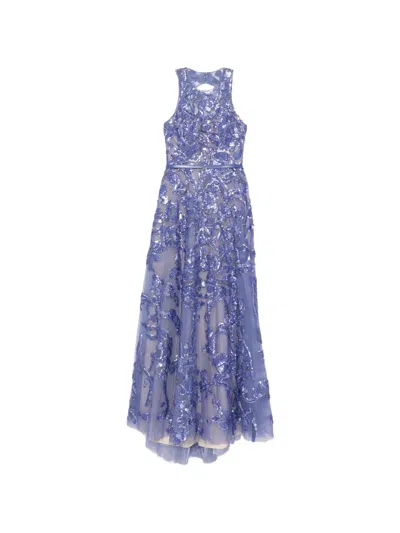 Saiid Kobeisy Embroidered Tulle Long Dress In Purple