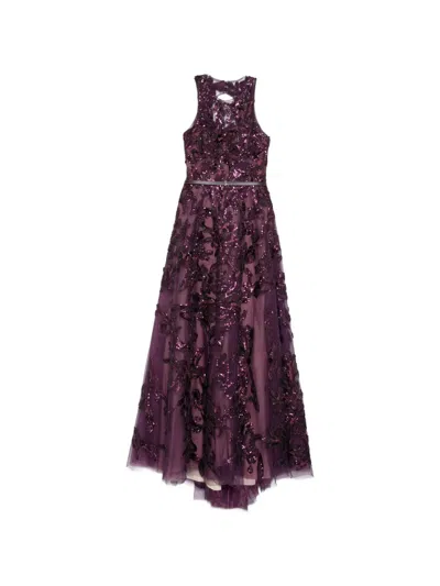 Saiid Kobeisy Embroidered Tulle Long Dress In Purple