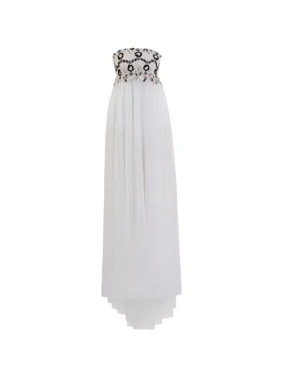 Saiid Kobeisy Embroidered Tulle Maxi Dress In White