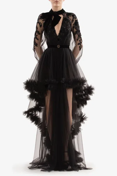 Saiid Kobeisy Embroidered Tulle Ruffled Gown In Multi