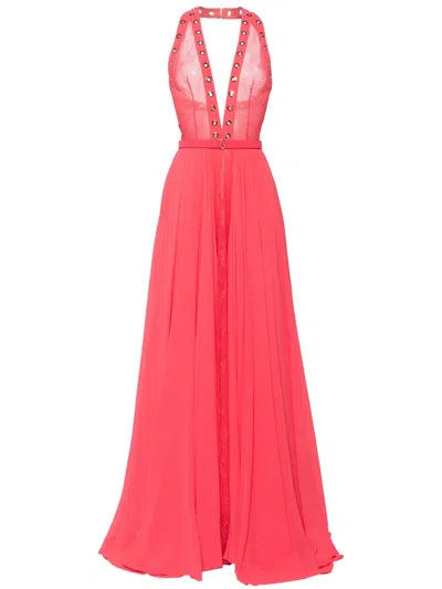 Saiid Kobeisy Eyelet-detail Full-skirt Dress In Pink