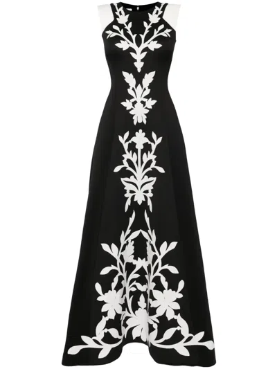 Saiid Kobeisy Floral-embroidered Neoprene Gown In Black