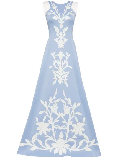 Saiid Kobeisy Floral-embroidered Neoprene Gown In Blue