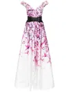 Saiid Kobeisy Mikado Printed Dress With Off-shoulder Sleeves In White