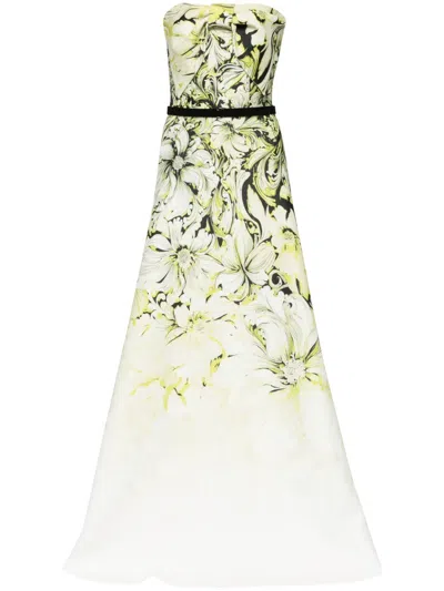Saiid Kobeisy Floral-print Strapless Gown In Green