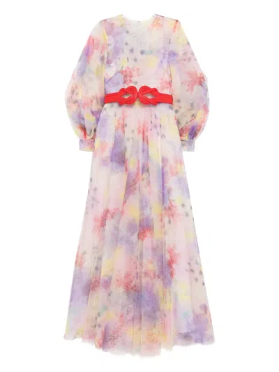 Saiid Kobeisy Floral-printed Tulle Gown In Purple