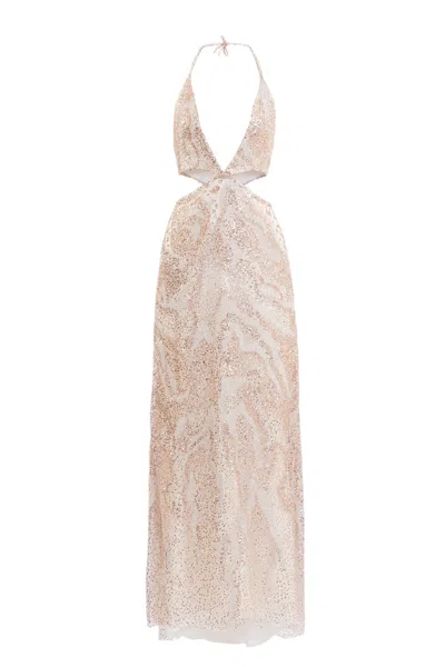 Saiid Kobeisy Fully Embroidered Cut-out Dress In Neutral