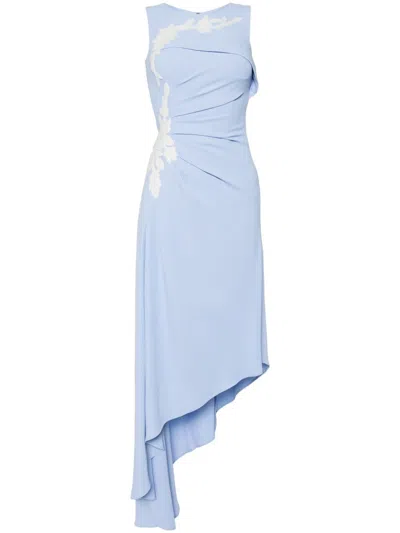 Saiid Kobeisy Gathered Crepe Asymmetric Dress In Blue