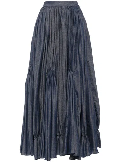 Saiid Kobeisy Gathered Denim Maxi Skirt In Blue