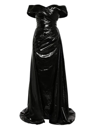 Saiid Kobeisy Gold Lame Off-shoulder Dress In Black