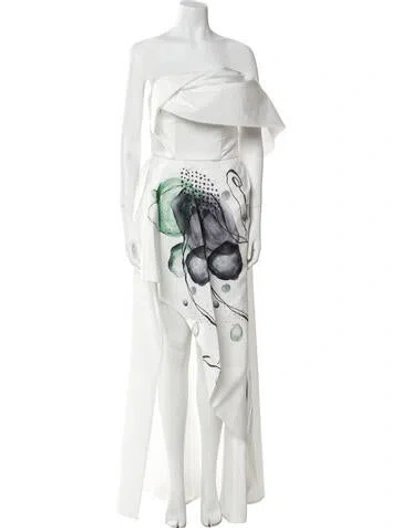 Pre-owned Saiid Kobeisy Graphic Print Long Dress W/ Tags In White