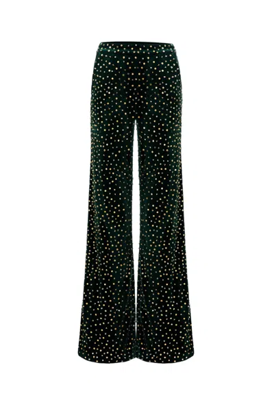 Saiid Kobeisy Green Gold Beaded Sequin Velvet Formal Pants