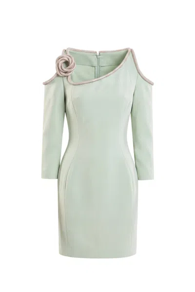 Saiid Kobeisy Crystal-embellished Cold-shoulder Mini Dress In Green
