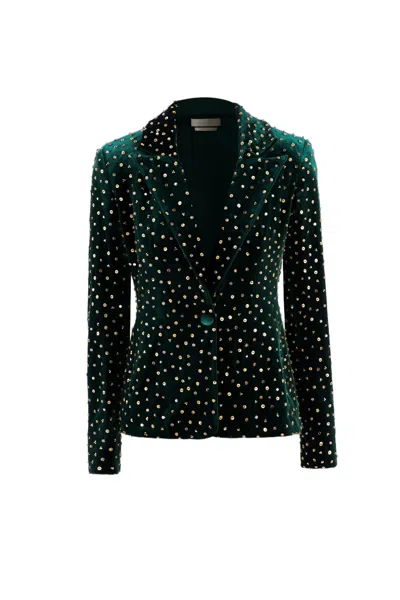 Saiid Kobeisy Green Velvet Beaded Sequined Tailored Jacket