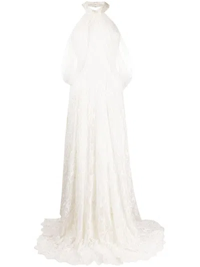 Saiid Kobeisy Halter-neck Tulle Beaded Dress In White