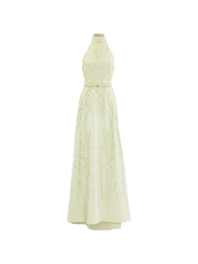 Saiid Kobeisy Halter-neck Embroidered Crepe Maxi Dress In Green