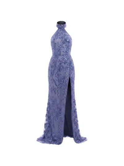 Saiid Kobeisy Halter-neck Sequin-embroidered Maxi Dress In Purple