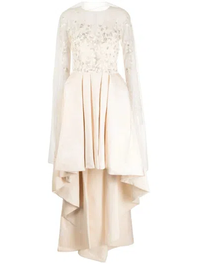 SAIID KOBEISY HIGH-LOW BROCADE BEADED DRESS