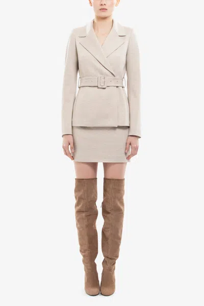 Saiid Kobeisy Ivory Tailored Jacket With Matching Wide Belt In Neutral