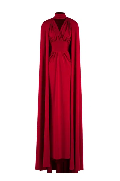 Saiid Kobeisy Jersey Dress With Cape In Red