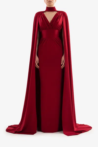 Saiid Kobeisy Jersey Gown With Cape In Multi