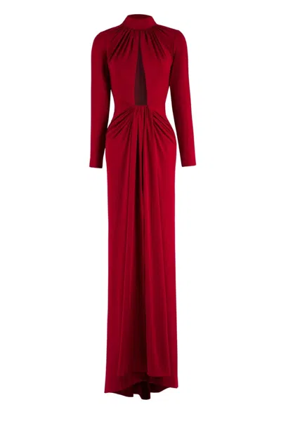Saiid Kobeisy Jersey Pleated Long Dress In Red