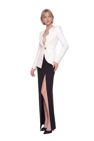 Saiid Kobeisy Jet Black Crepe Maxi Skirt With Front Slit In Neutral