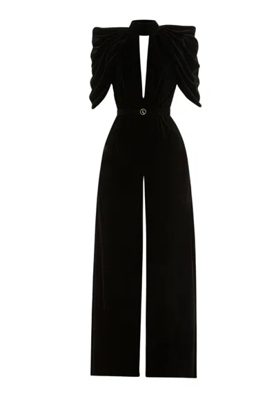 Saiid Kobeisy Jet Black Velvet Jumpsuit