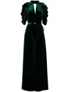 Saiid Kobeisy Jet Black Velvet Jumpsuit In Green