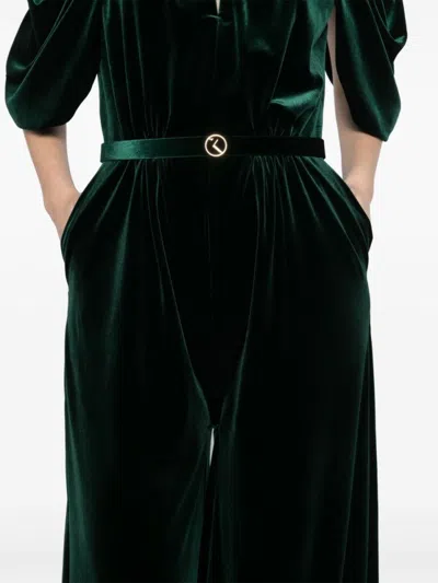 Saiid Kobeisy Jet Black Velvet Jumpsuit In Green