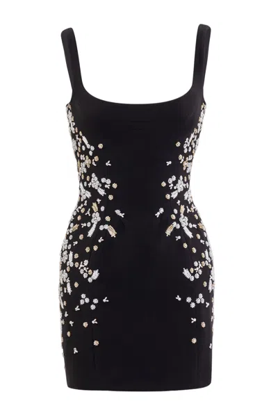 Saiid Kobeisy Jet-black Crepe Mini Dress With Floral Hand-embroidery