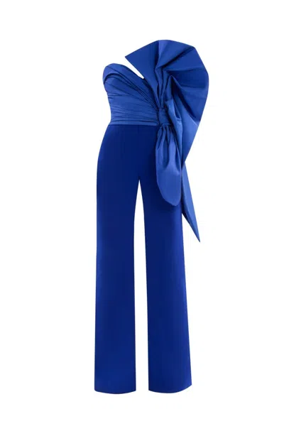 Saiid Kobeisy Jumpsuit With Voluminous Taffeta Bow In Blue
