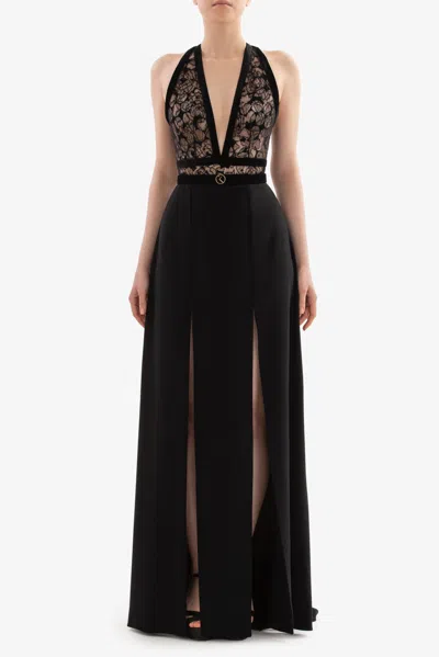 Saiid Kobeisy Lace Halter Neck Gown In Multi