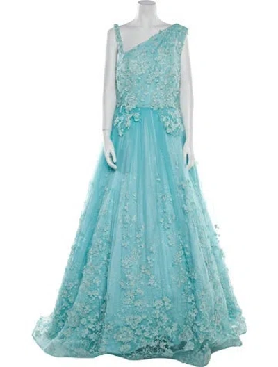 Pre-owned Saiid Kobeisy Lace Pattern Long Dress In Blue