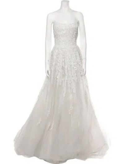 Pre-owned Saiid Kobeisy Lace Pattern Long Dress In Grey