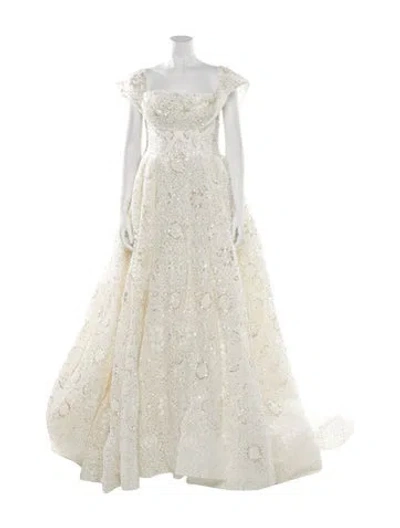 Pre-owned Saiid Kobeisy Lace Pattern Long Dress In Neutral