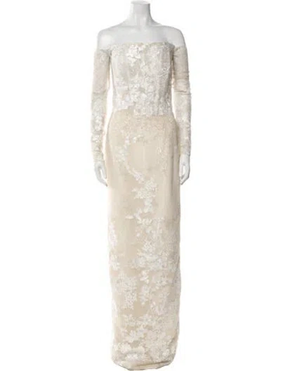 Pre-owned Saiid Kobeisy Lace Pattern Long Dress In Neutral