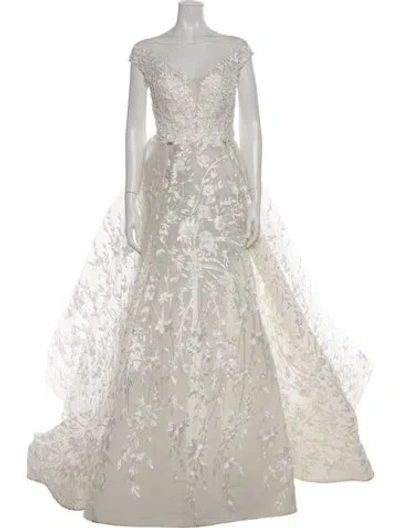 Pre-owned Saiid Kobeisy Lace Pattern Long Dress In Neutral